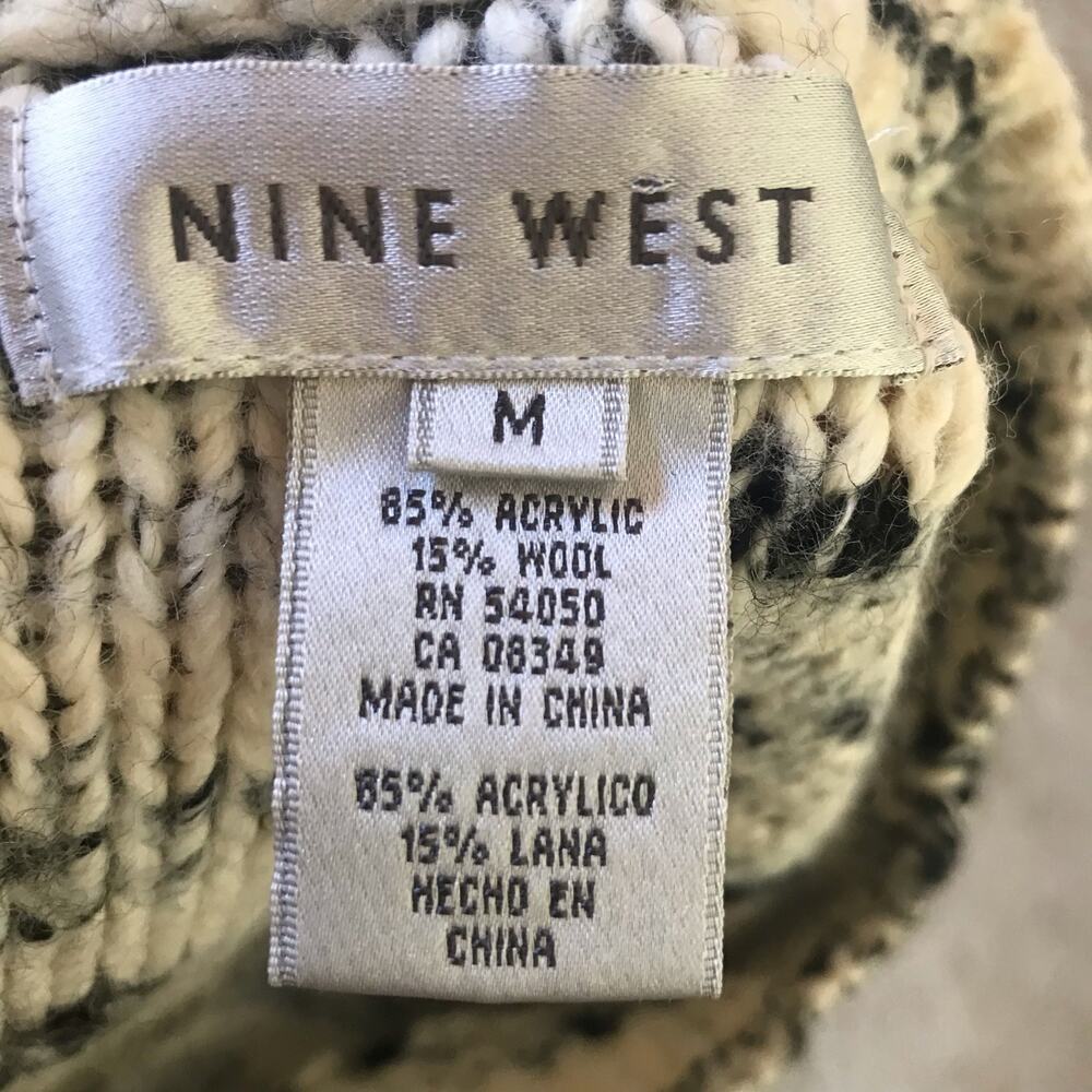 Nine West Acrylic Wool Black Cream Sweater with Buttoned Sleeves Women's Size M - Picture 7 of 7